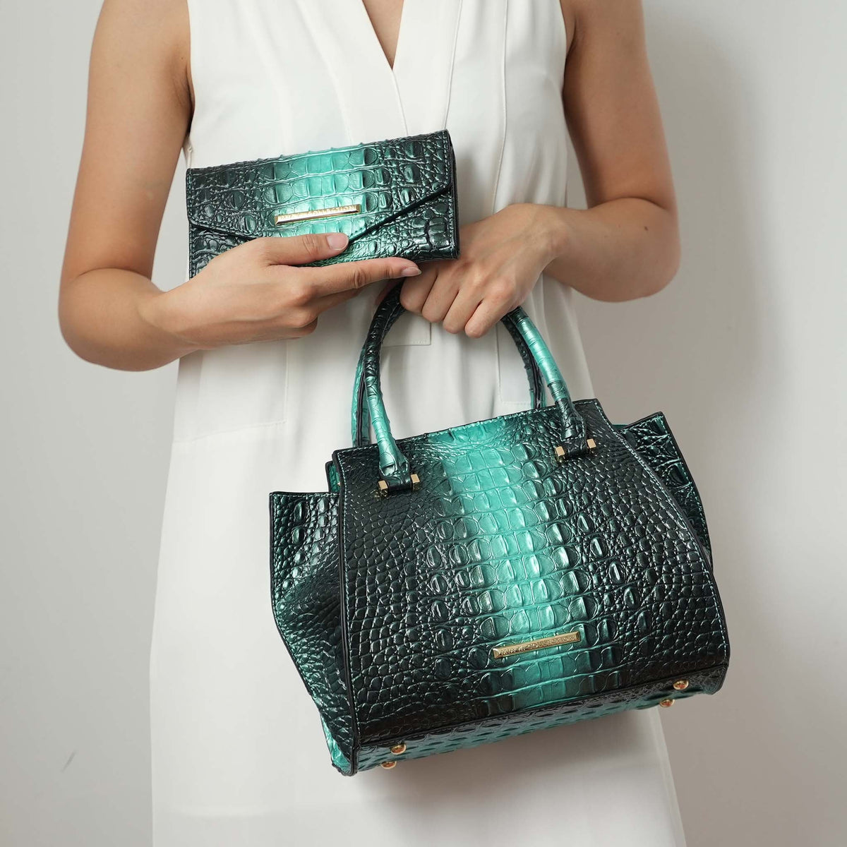 Bently Croc-embossed Tote and Set in Croco Purple view 2 - Set Tote (one-piece)