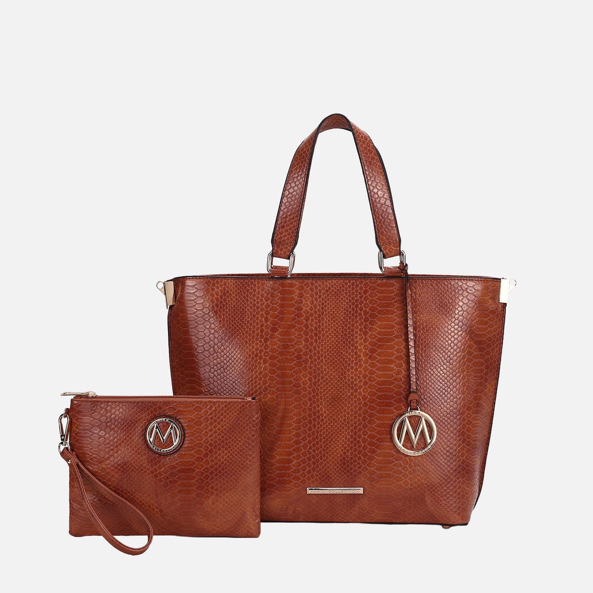 Beryl Embossed Tote Bag and Wristlet Set in Black - Set Tote (one-piece)