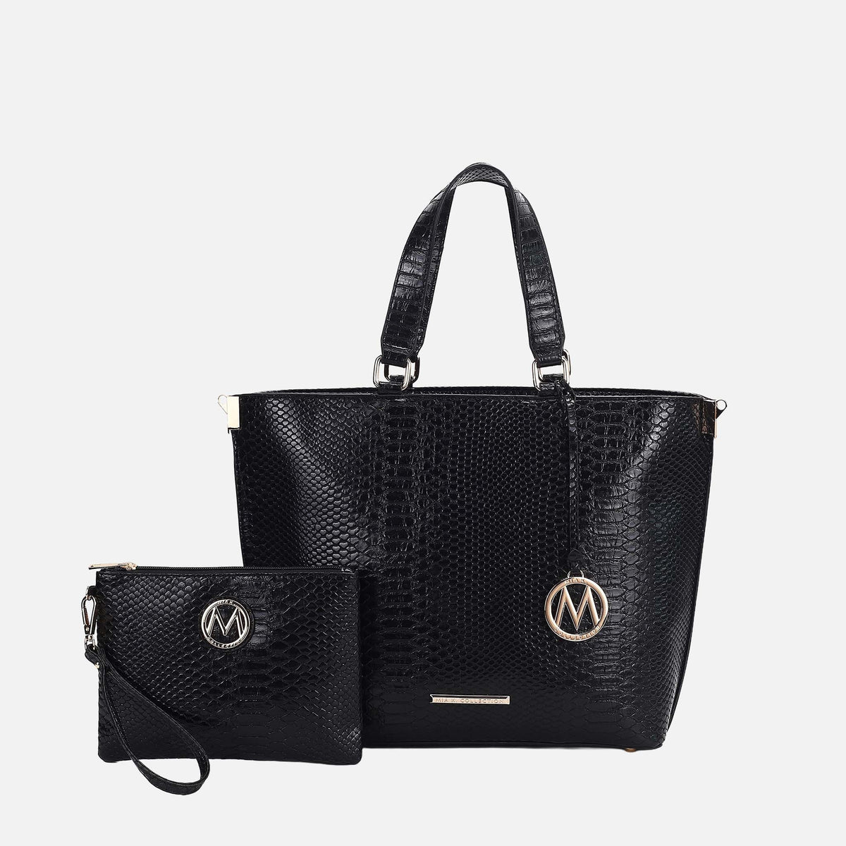 Beryl Embossed Tote Bag and Wristlet Set in Hunter view 5 - Set Tote (one-piece)