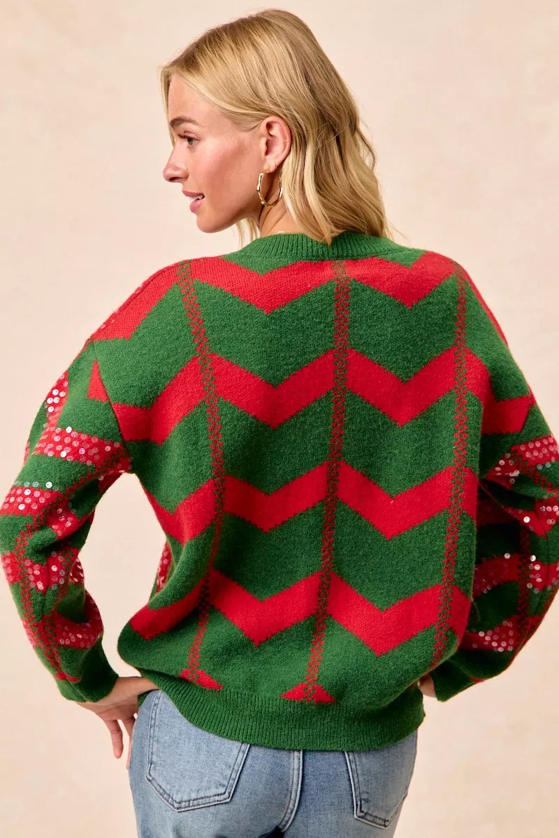 Bibi Christmas Theme Chevron Sequins Detail Sweater view 9 - Bibi Christmas Sweatshirt (top)