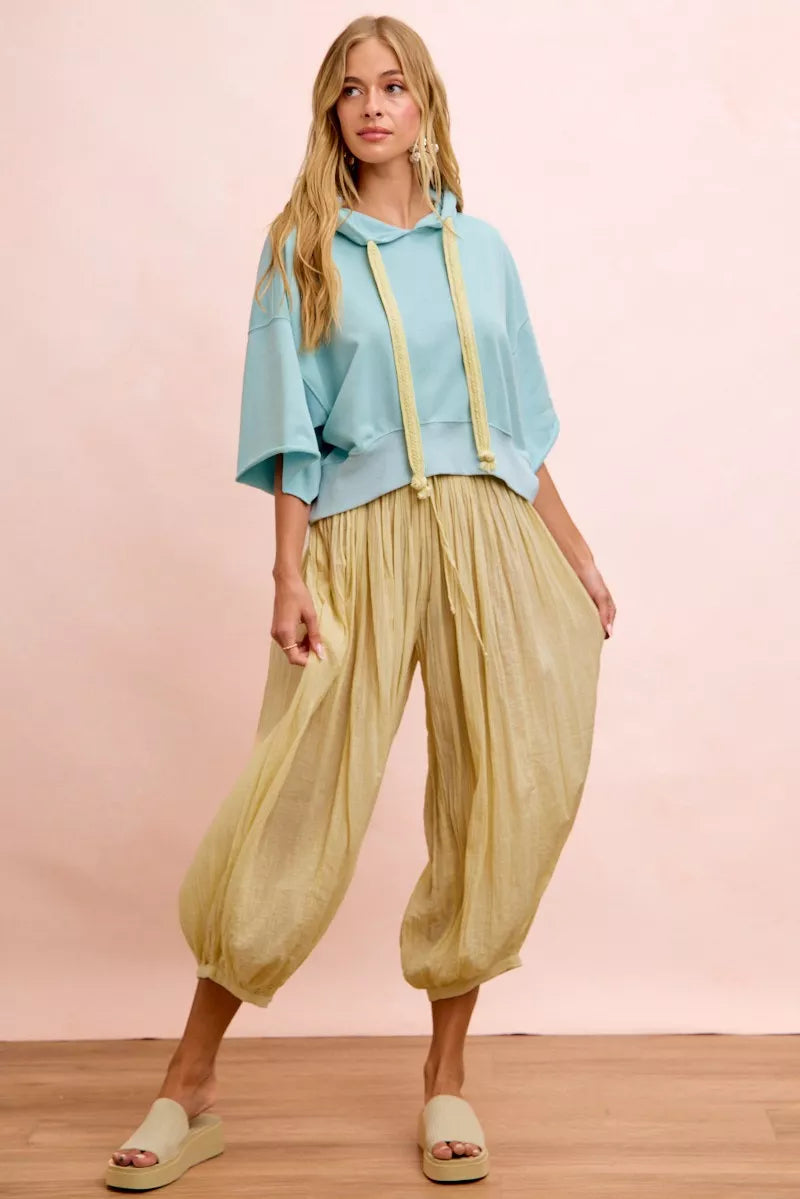 bibi washed terry Bibi Washed Terry Short Sleeve Drawstring Hoodie Top view 26 (top) - shop at us.meeeshop