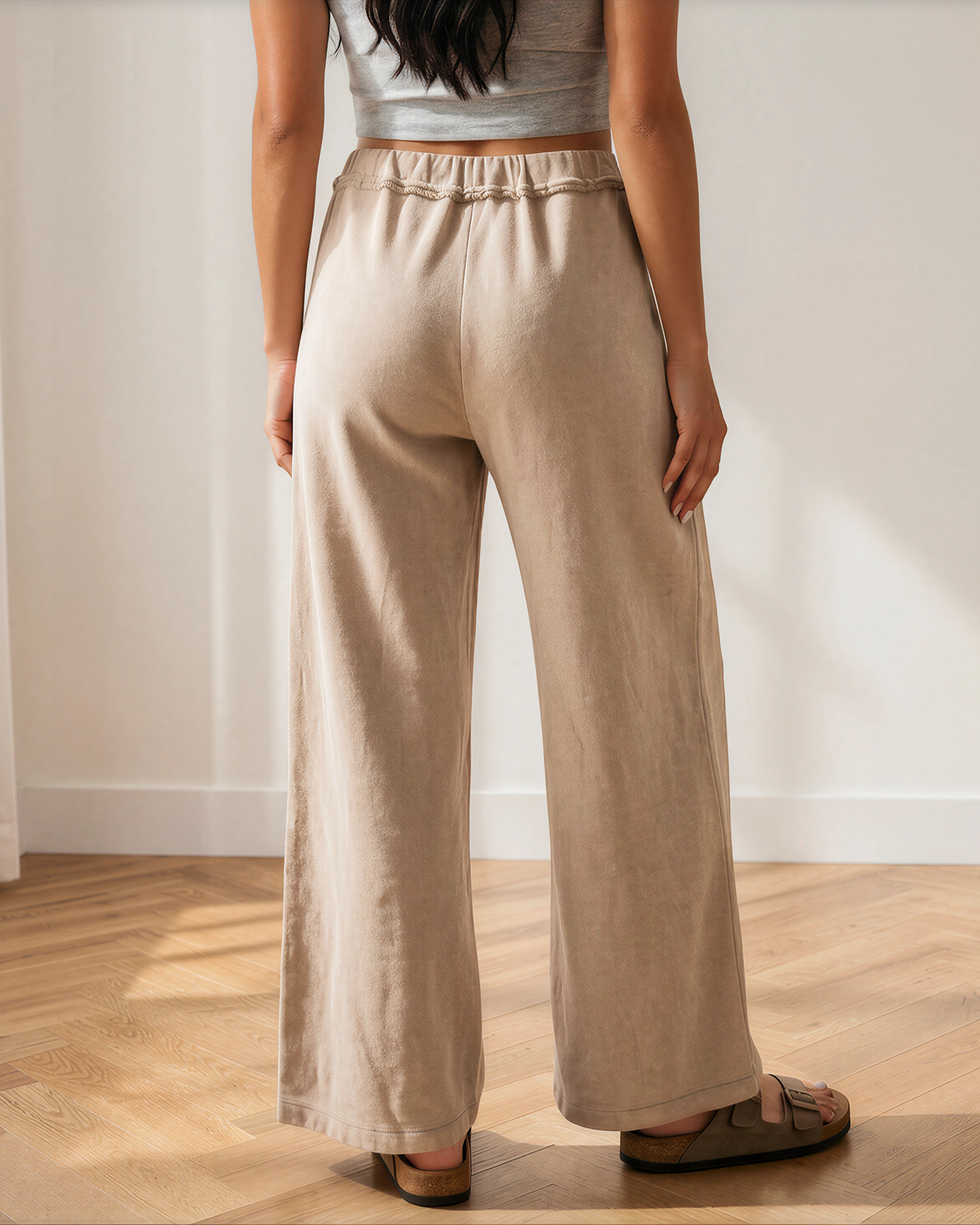 Billie Mineral Wash Drawstring High Waist Wide Leg Pants in Smoke Gray view 3 - High-Waisted (bottom)