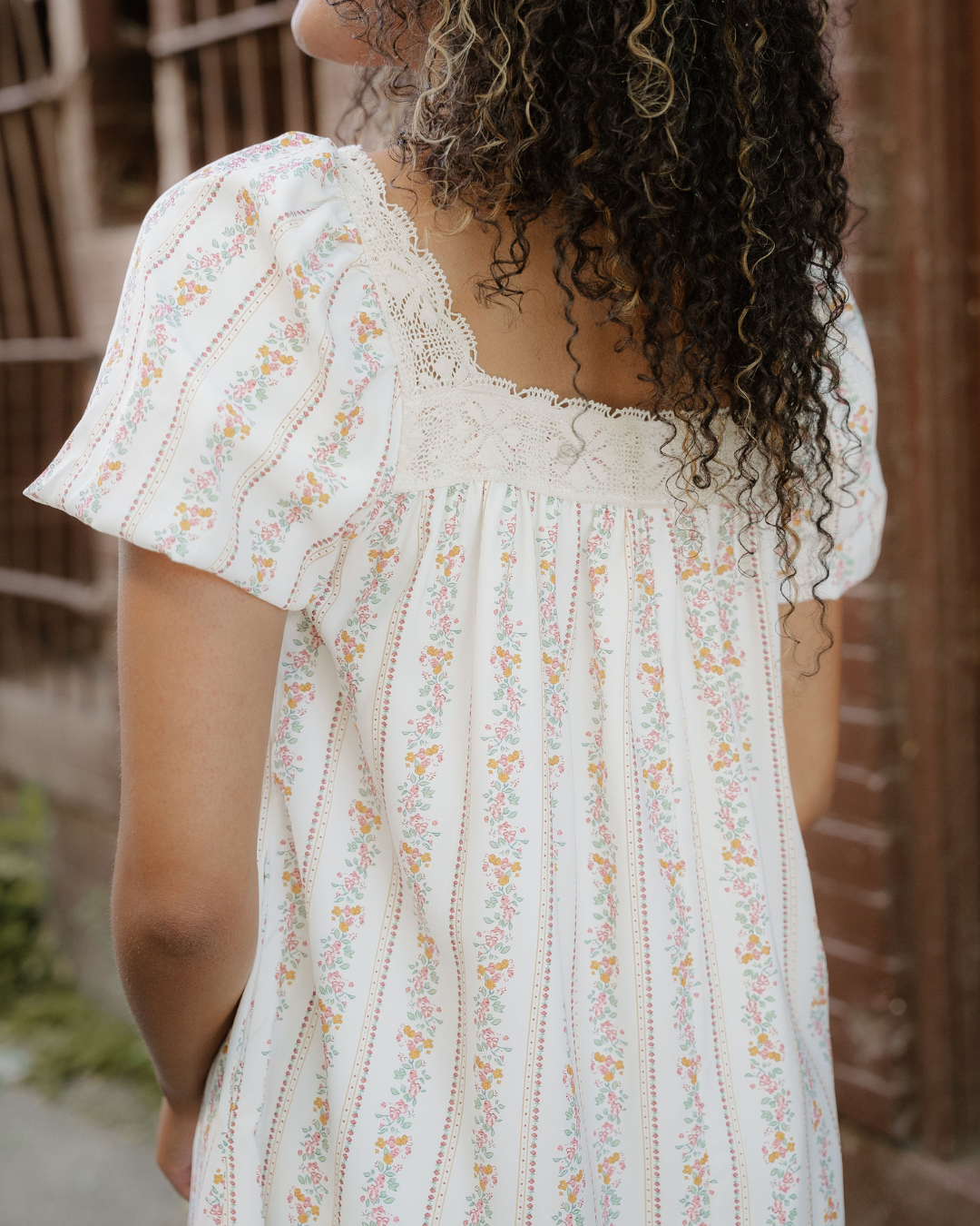 Birdie Ribbon Bow Lace Trim Square Neck Mini Dress view 9