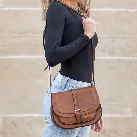 Blair Foldover Buckle Crossbody in Cognac view 2 (bag)