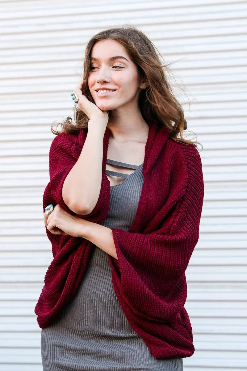 Boho Clothing and Accessories Hooded Rib Knit Cardigan Top view 3 - Boho Style - Boho Style Cardigan