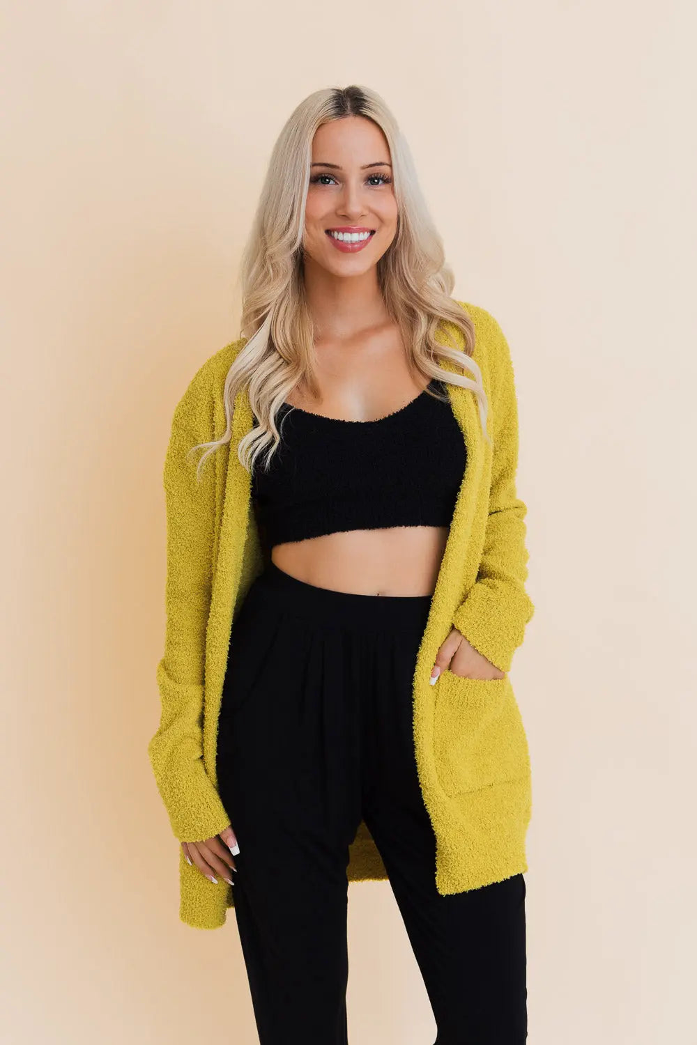 Boho Clothing and Accessories Snuggle Chic Boucle Bliss Cardigan Top view 6 - Boho Style - Boho Style Cardigan