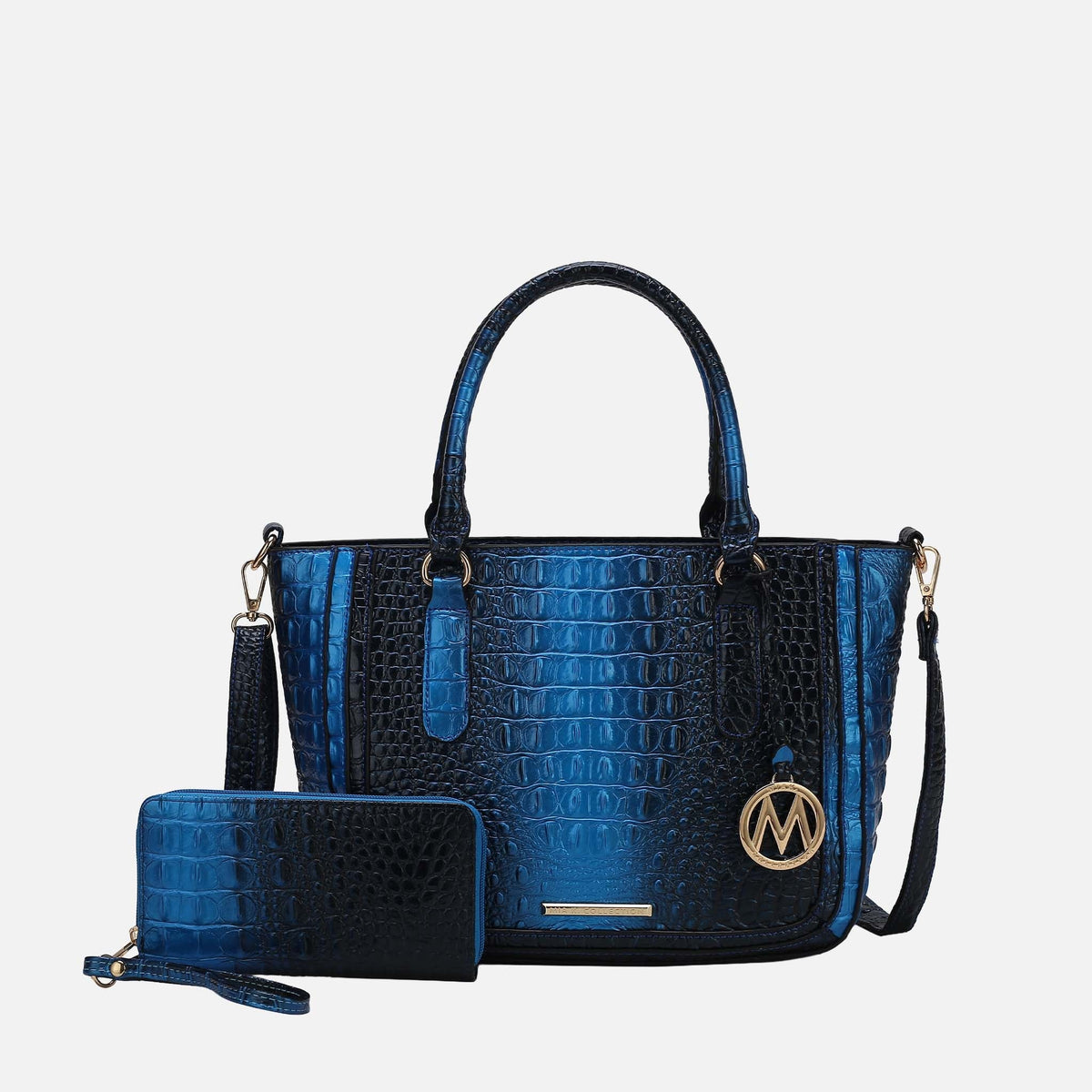 Bonnie Croc-embossed Handbag and Set in Croco Navy - Set Handbag (one-piece)