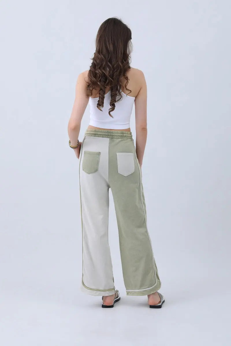 Breathable Wide-leg Pants – Olive Two-tone Straight Fit - MeeeShop Women's Fashion