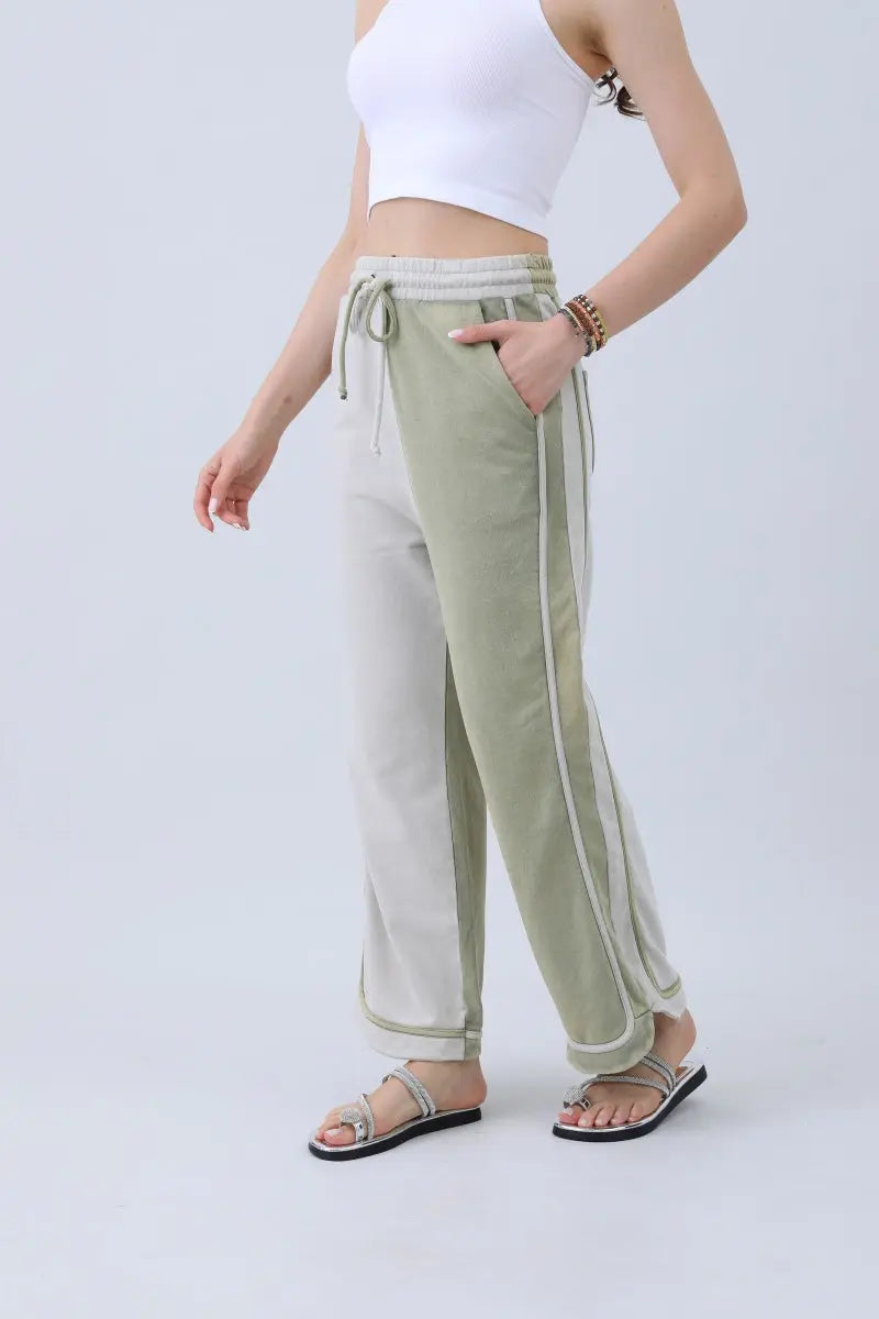 Breathable Wide-leg Pants – Olive Two-tone Straight Fit - MeeeShop Women's Fashion