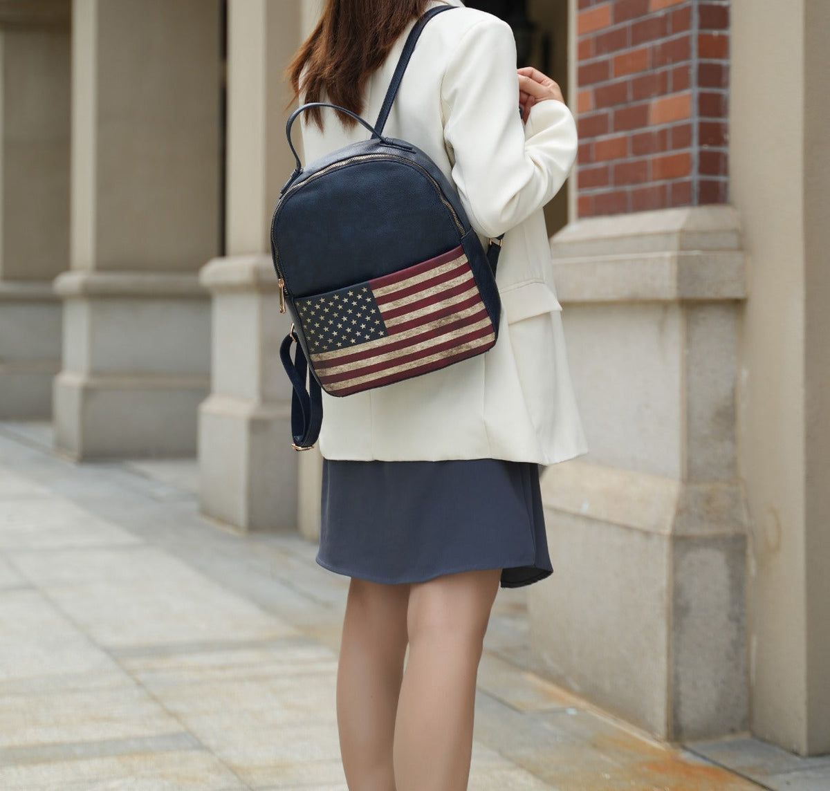 Briella Flag Print Backpack Handbag in Black view 2