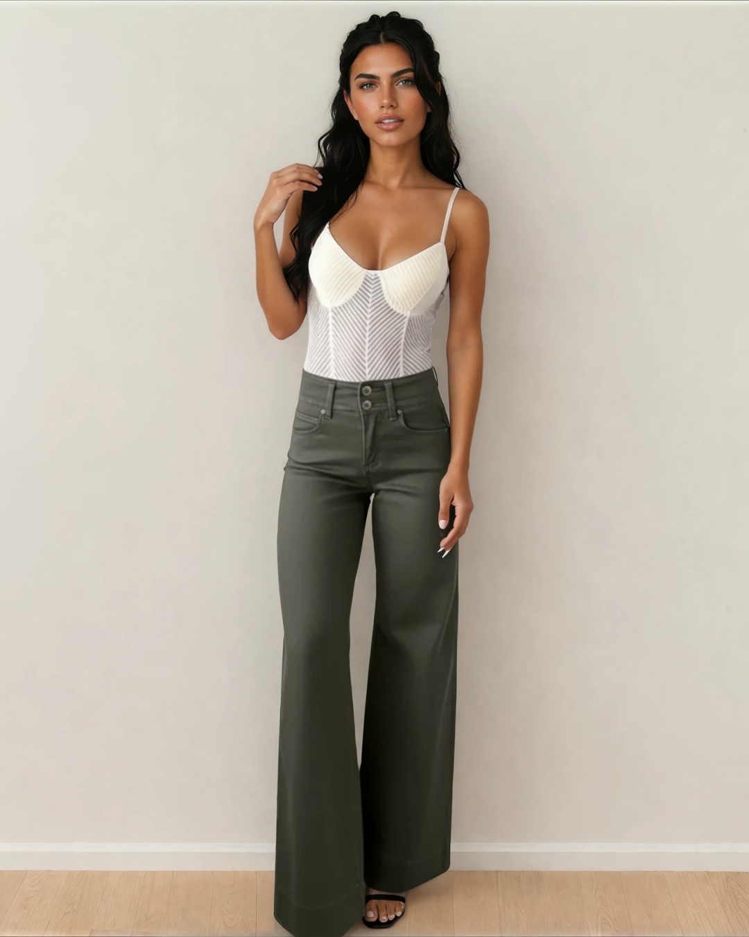 Brooke High Waist Wide Leg Jeans in Mist Green view 3 - High-Waisted - Tribal Brooke High Rise Jeans (bottom)