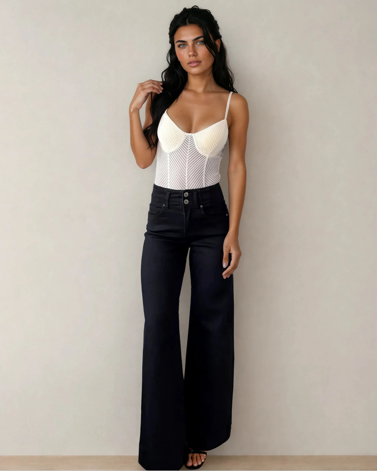 Brooke High Waist Wide Leg Jeans in Mist Green view 5 - High-Waisted - Tribal Brooke High Rise Jeans (bottom)