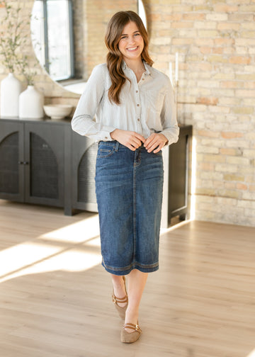 Bryn Dark Wash Denim Midi Skirt in 4 view 2 (dress)