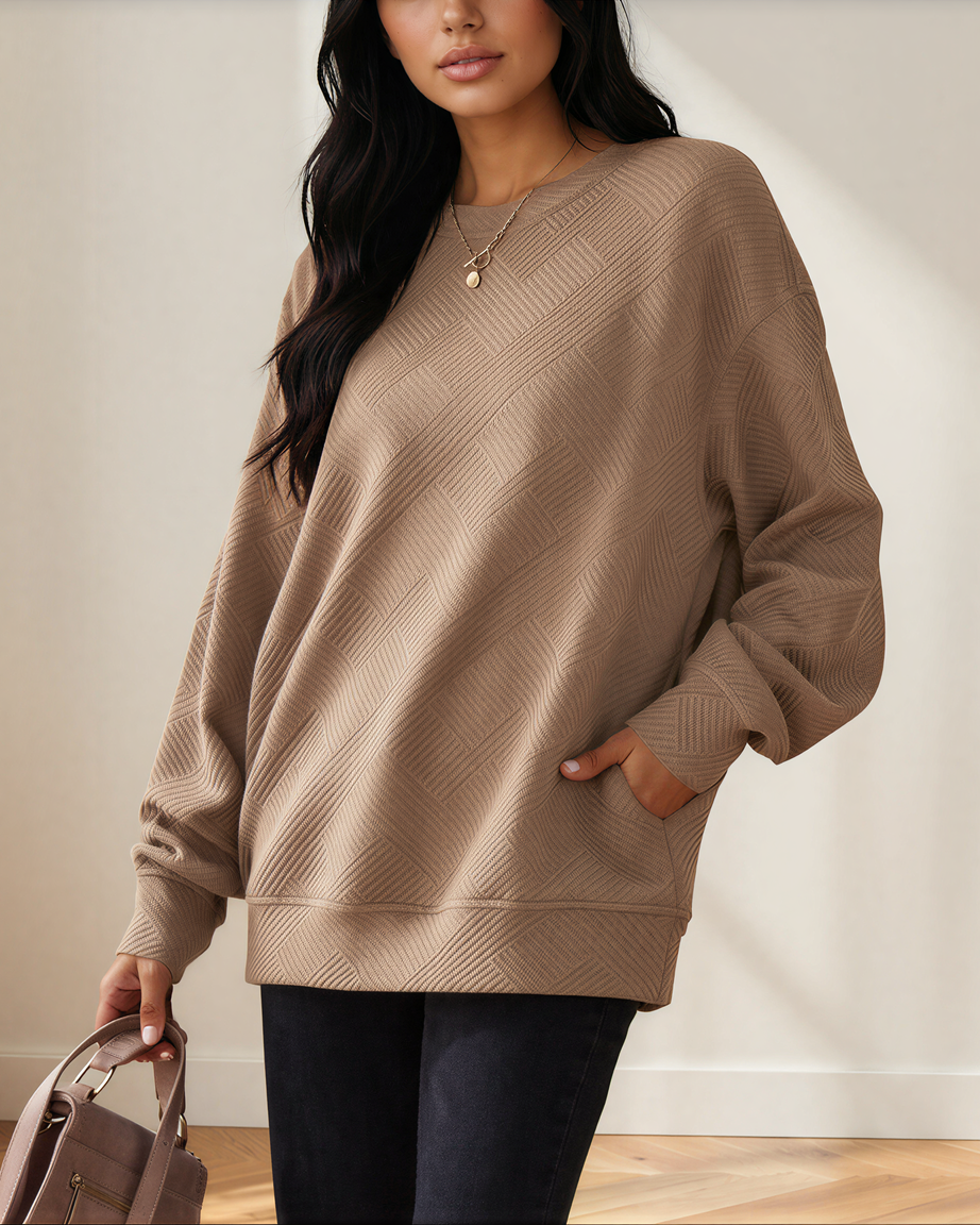 Brynn Textured Round Neck Drop Shoulder Pullover Sweatshirt in Jungle Green view 9 - Sweatshirt Pullover (top)