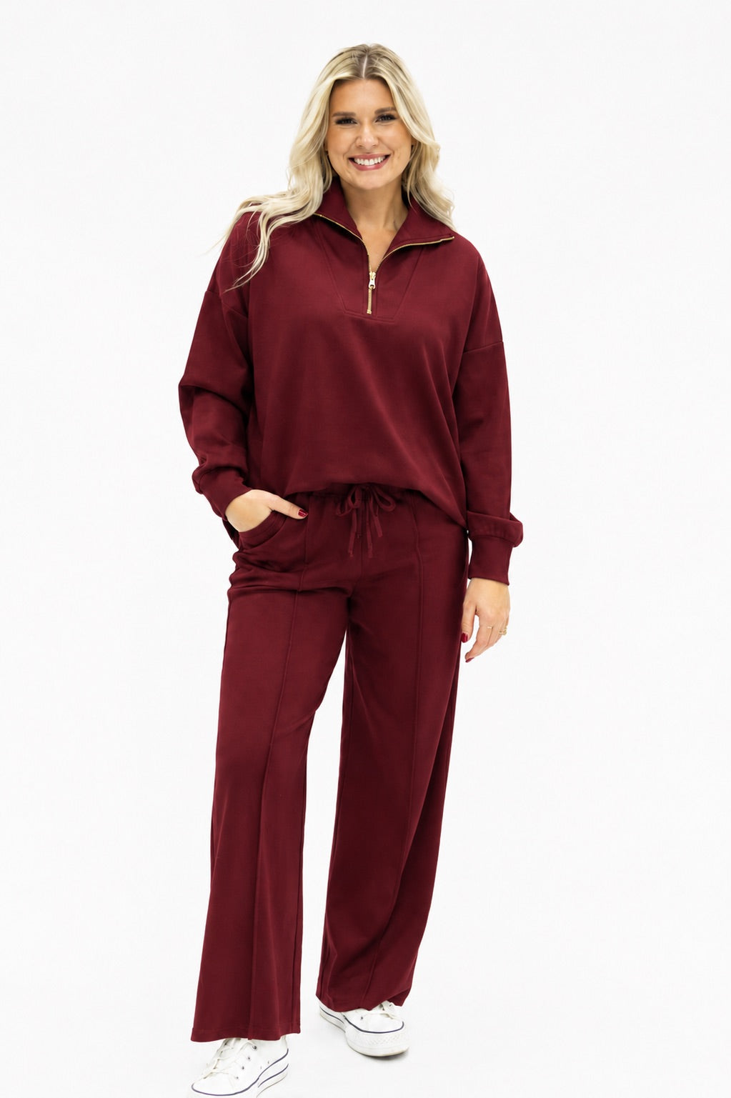 Butter Soft Quarter-zip Top, Maroon in Maroon view 5 - Butter Soft Tops