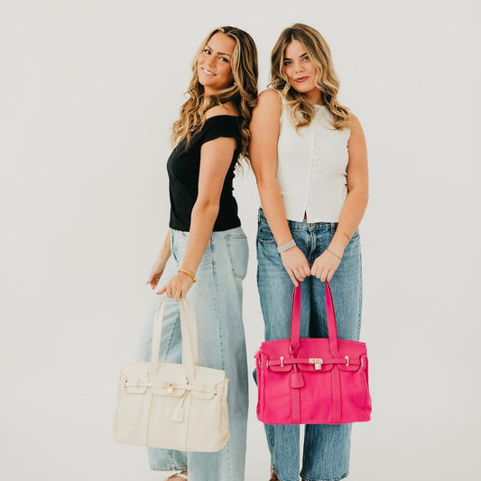 Cadence Canvas and Vegan Leather Tote in Cream view 2 - Cadence Canvas Bag