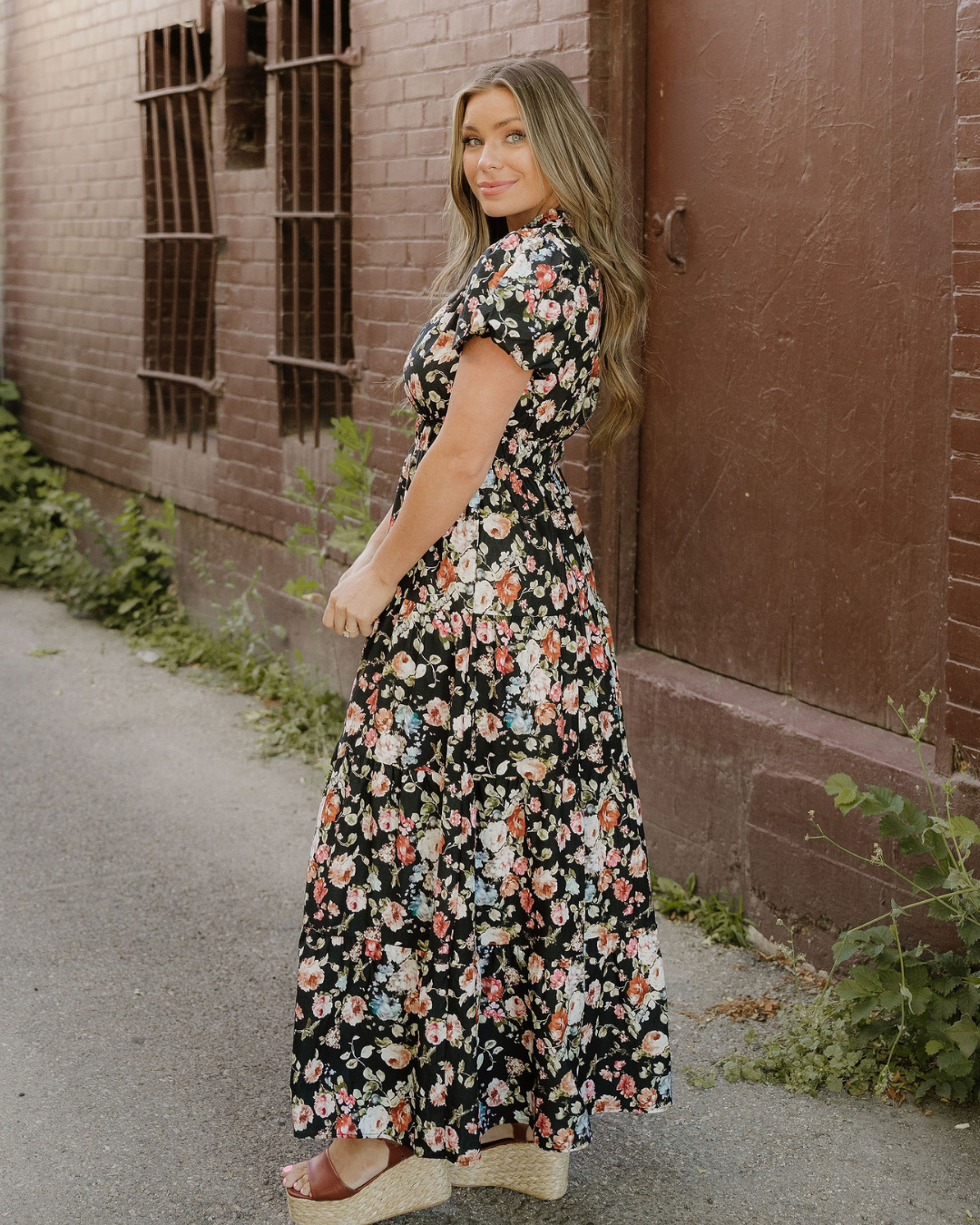 Calla V Neck Pleated Tiered Maxi Dress in XL view 4