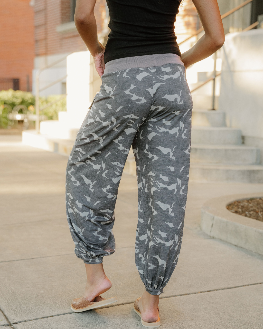 Camo Drawstring Joggers Pants in Khaki view 7 - Camo Drawstring Pants Women (bottom)