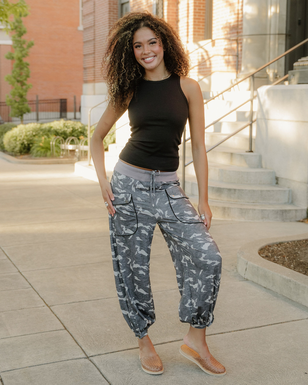 Camo Drawstring Joggers Pants in Multicolour view 3 - Camo Drawstring Pants Women (bottom)