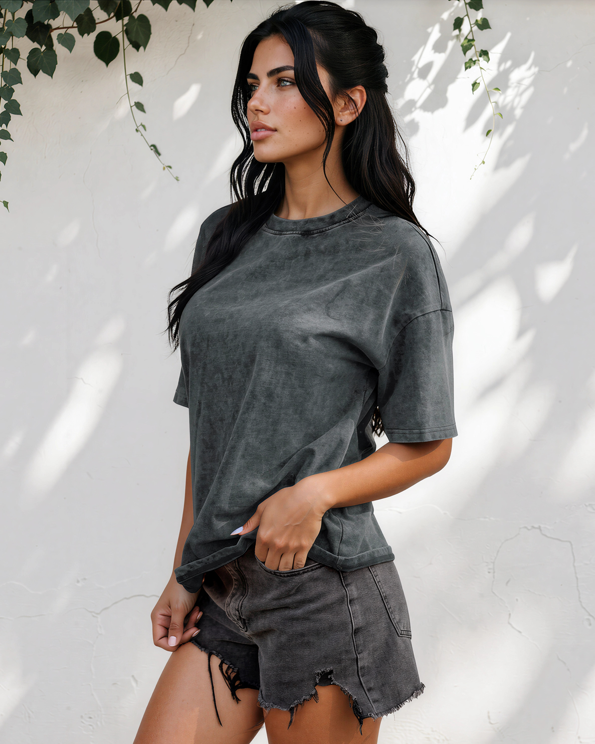 Campbell Cotton Mineral Washed Tee in Sachet Pink view 7 (top)
