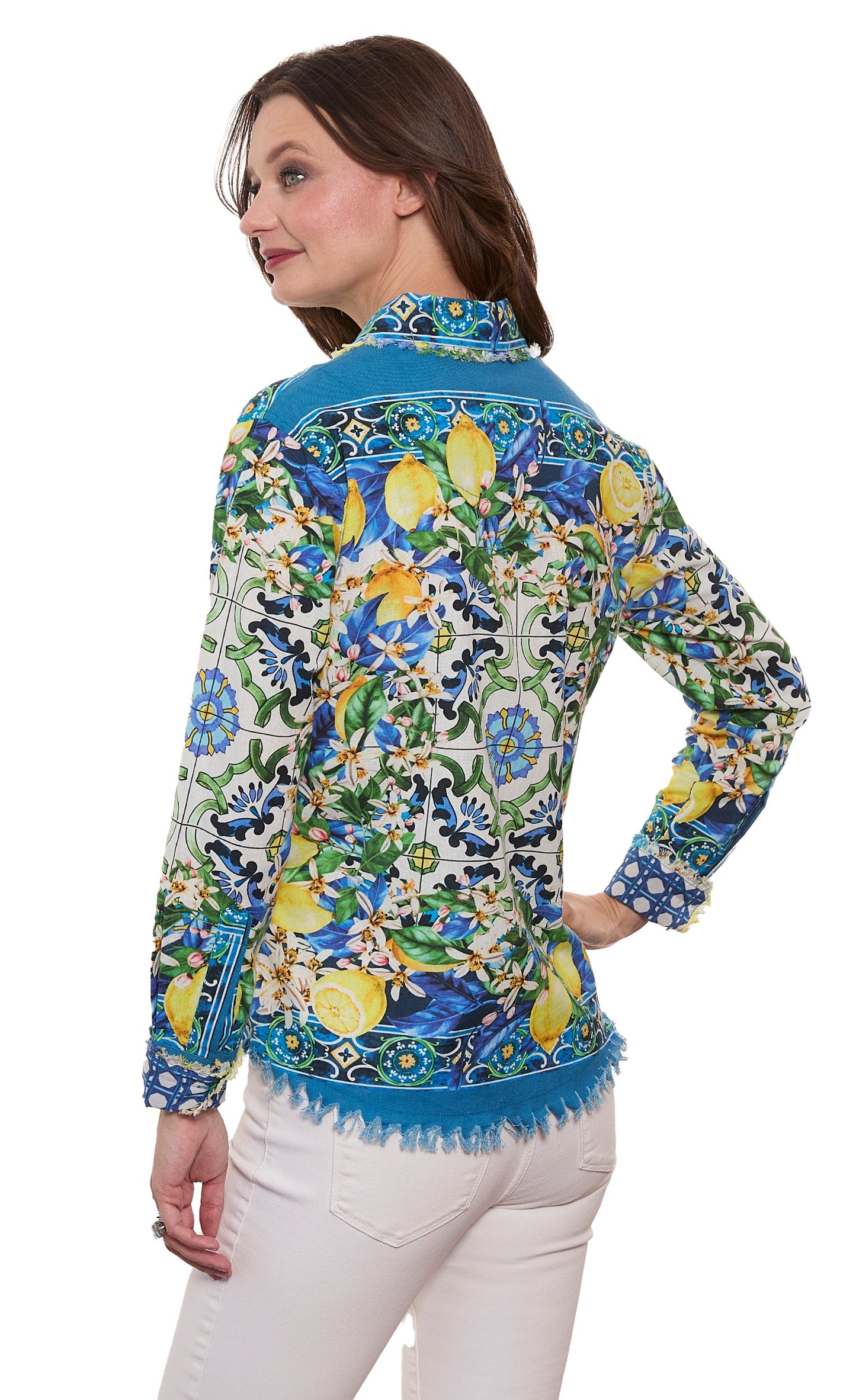 Cape Cod Top Lemons Print on Cotton Linen in M view 3 - Cape Cod Top Things To Do