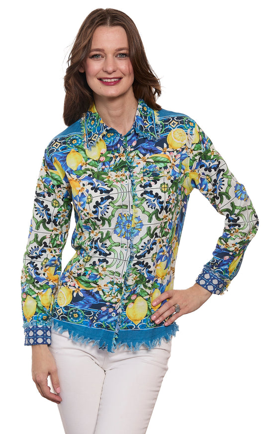 Cape Cod Top Lemons Print on Cotton Linen in S view 2 - Cape Cod Top Things To Do