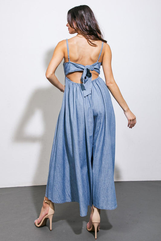 Captivating Heart Denim Midi Dress in LIGHT INDIGO view 2