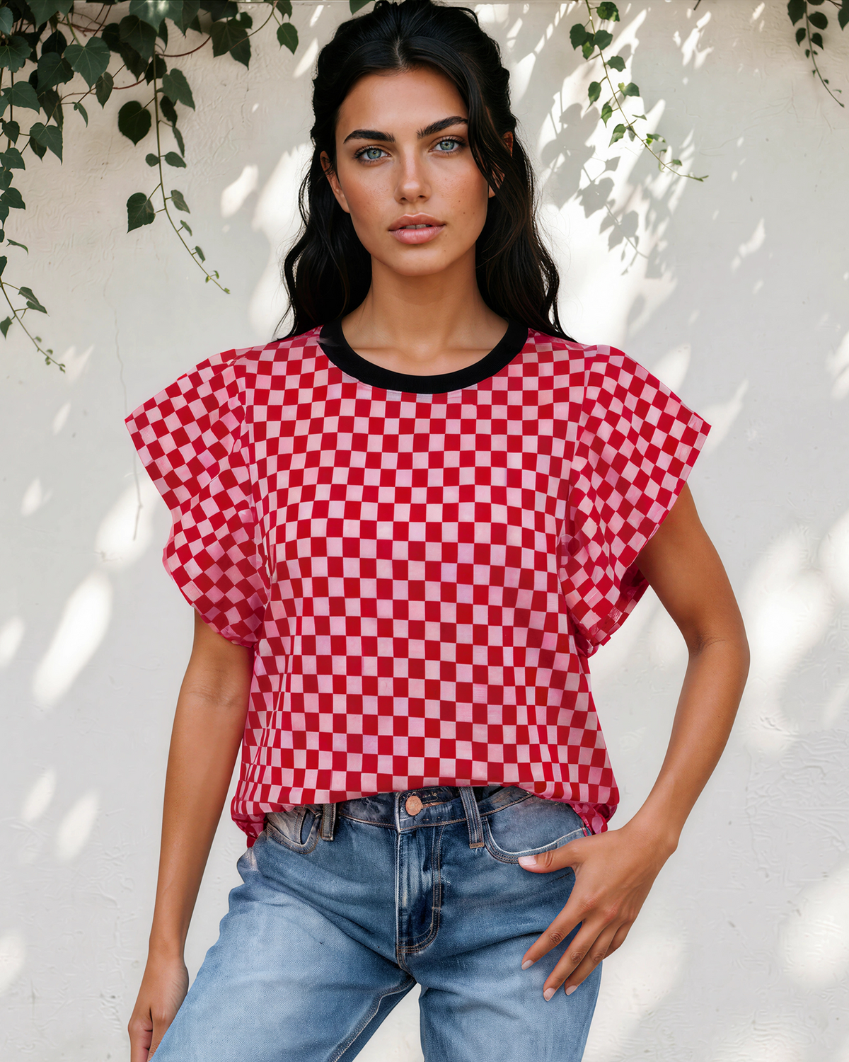 Cassidy Contrast Trim Round Neck Top in S - Round Top