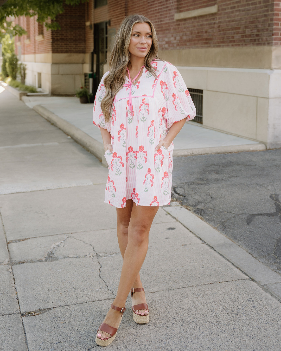 Catherine Puff Sleeve Flared Mini Dress in Pink view 5