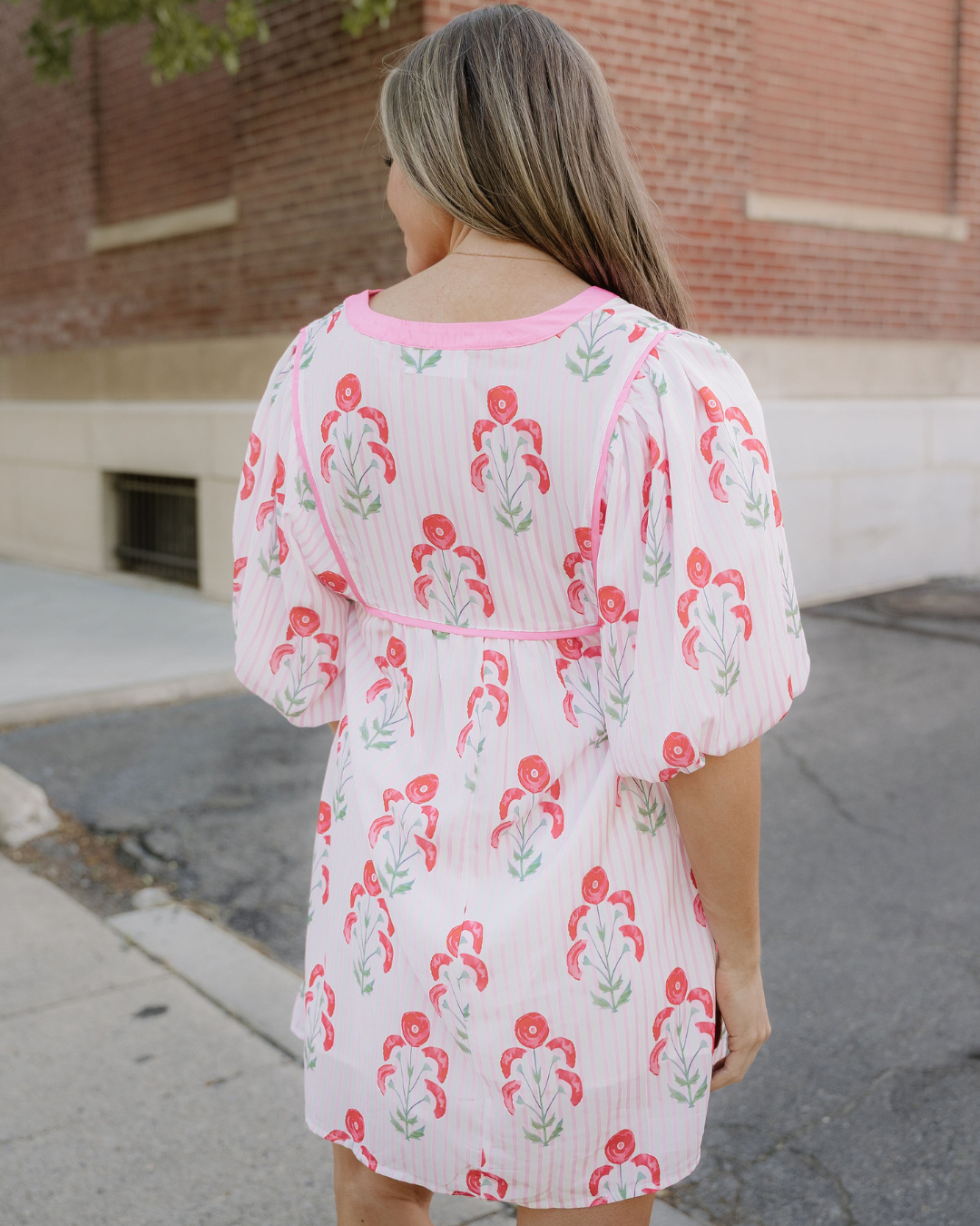 Catherine Puff Sleeve Flared Mini Dress in Pink view 7