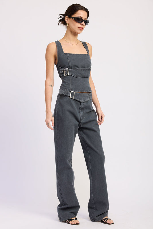 Celandine Top in Washed Denim view 2 - Celandine Size Chart
