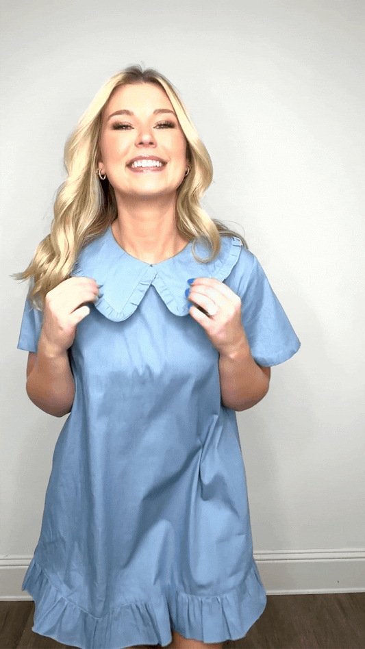 Chambray Dress with Wide Collar in Blue view 2 - Chambray Dress Big W