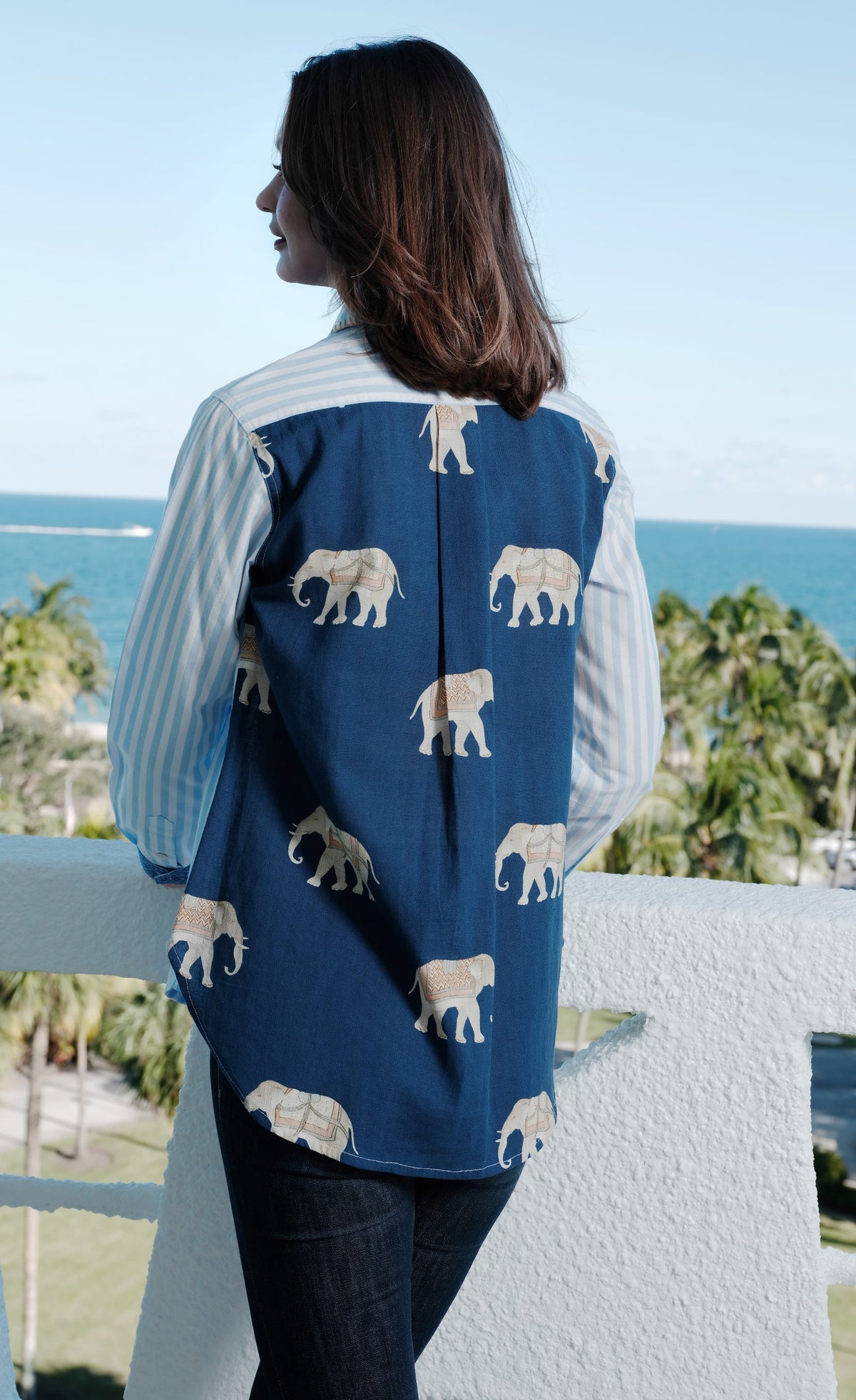 Chesapeake Hi Lo Top with Navy Ground Ellies on the Back in S view 2 - Ellies Top