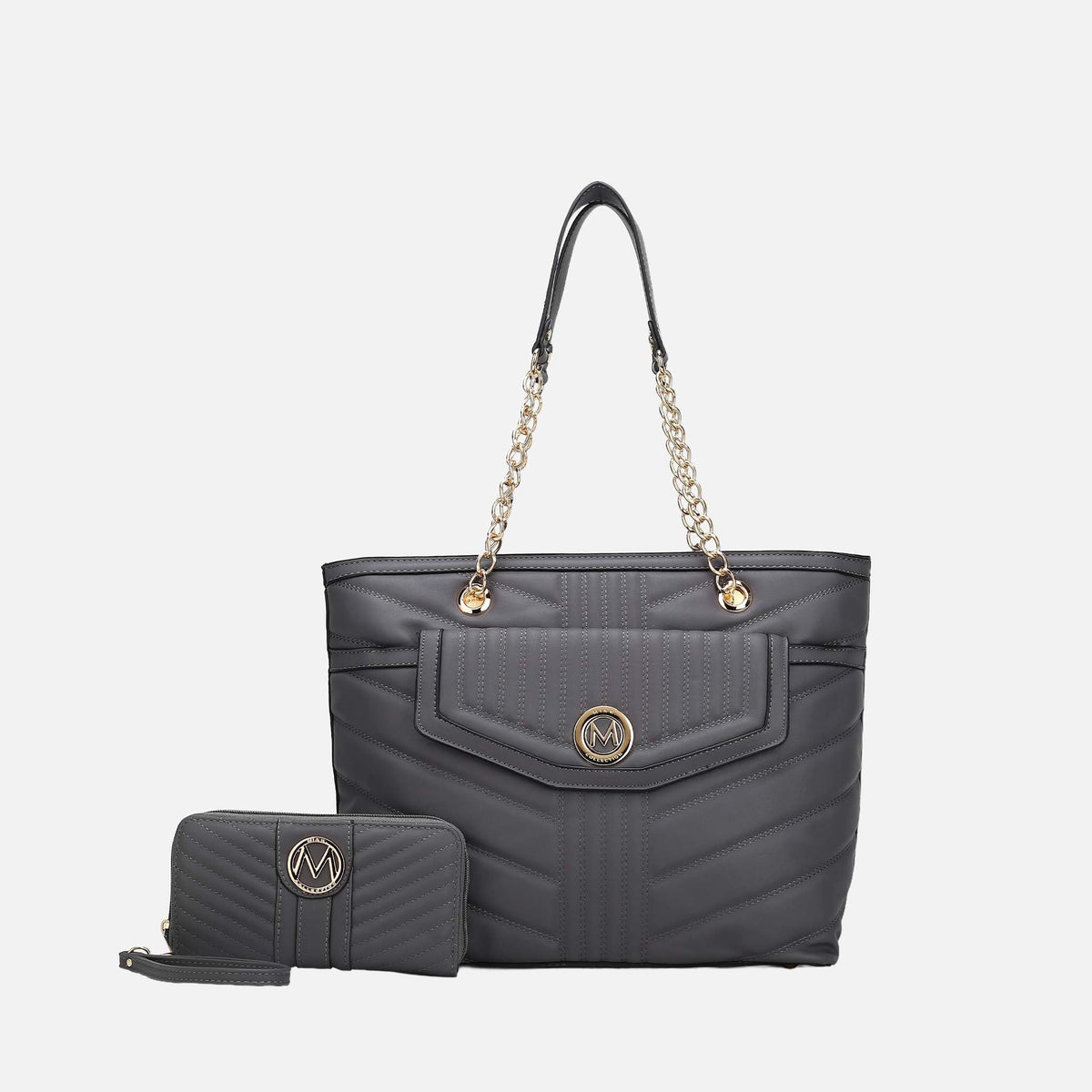 Chiari Tote Bag and Wallet Set in Charcoal Grey view 5 - Chiara Tote Bag (one-piece)