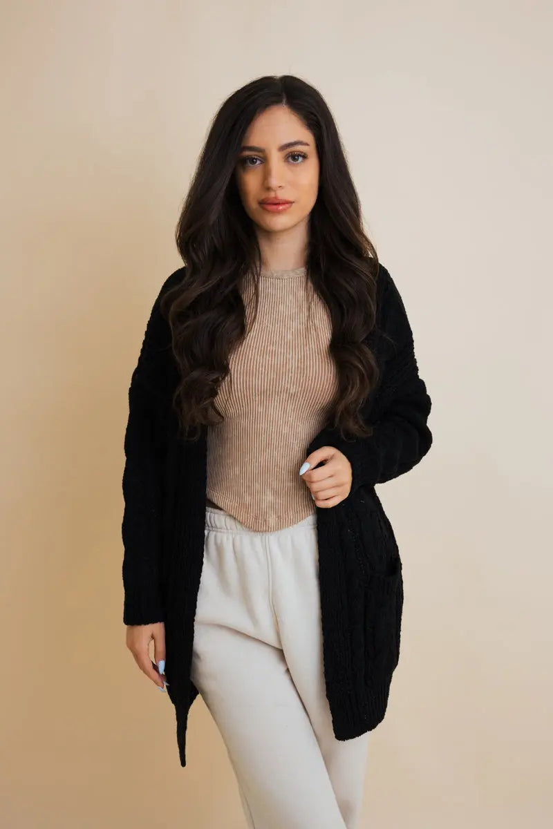 Classic Snuggle Comfort Cable Knit Cardigan Top - MeeeShop Women's Fashion