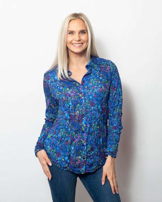 Crinkle Buttoned Longsleeve Shirt in Bejeweled view 2 - Crinkle Button Shirt (top)