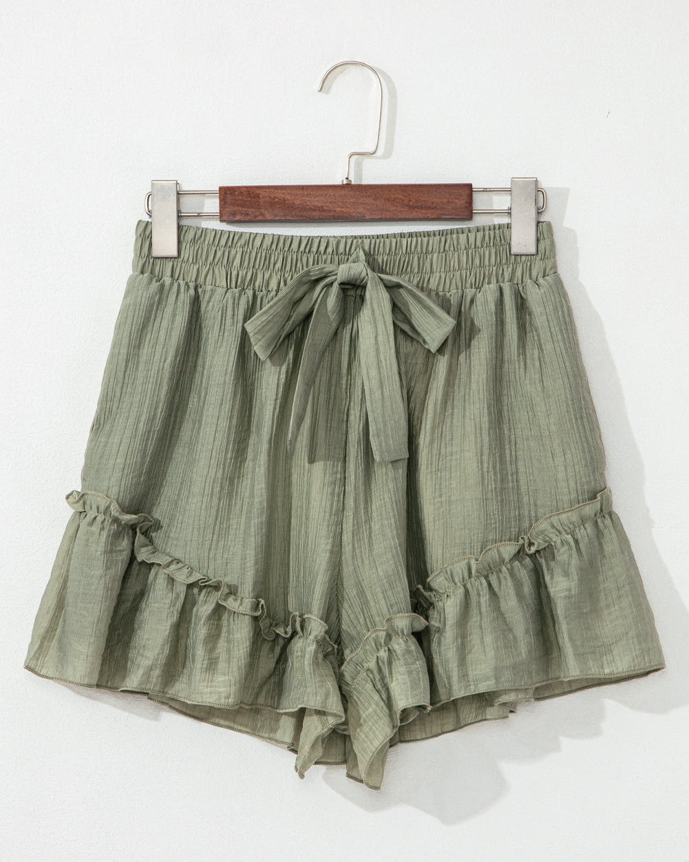 Dahlia Textured Tie Waist Ruffle Hem Shorts in XL view 4 (bottom)