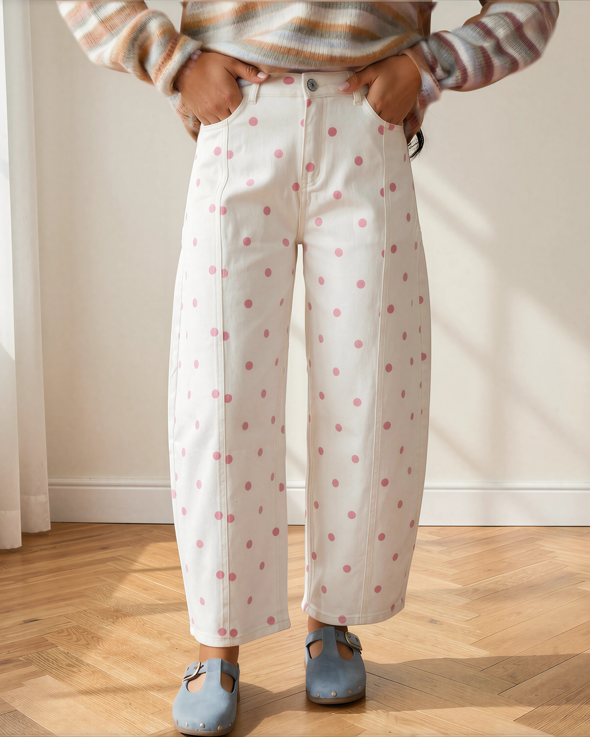 Dallas Polka Dot Print Barrel Jeans in Pink view 10 - Pol Jeans (bottom)