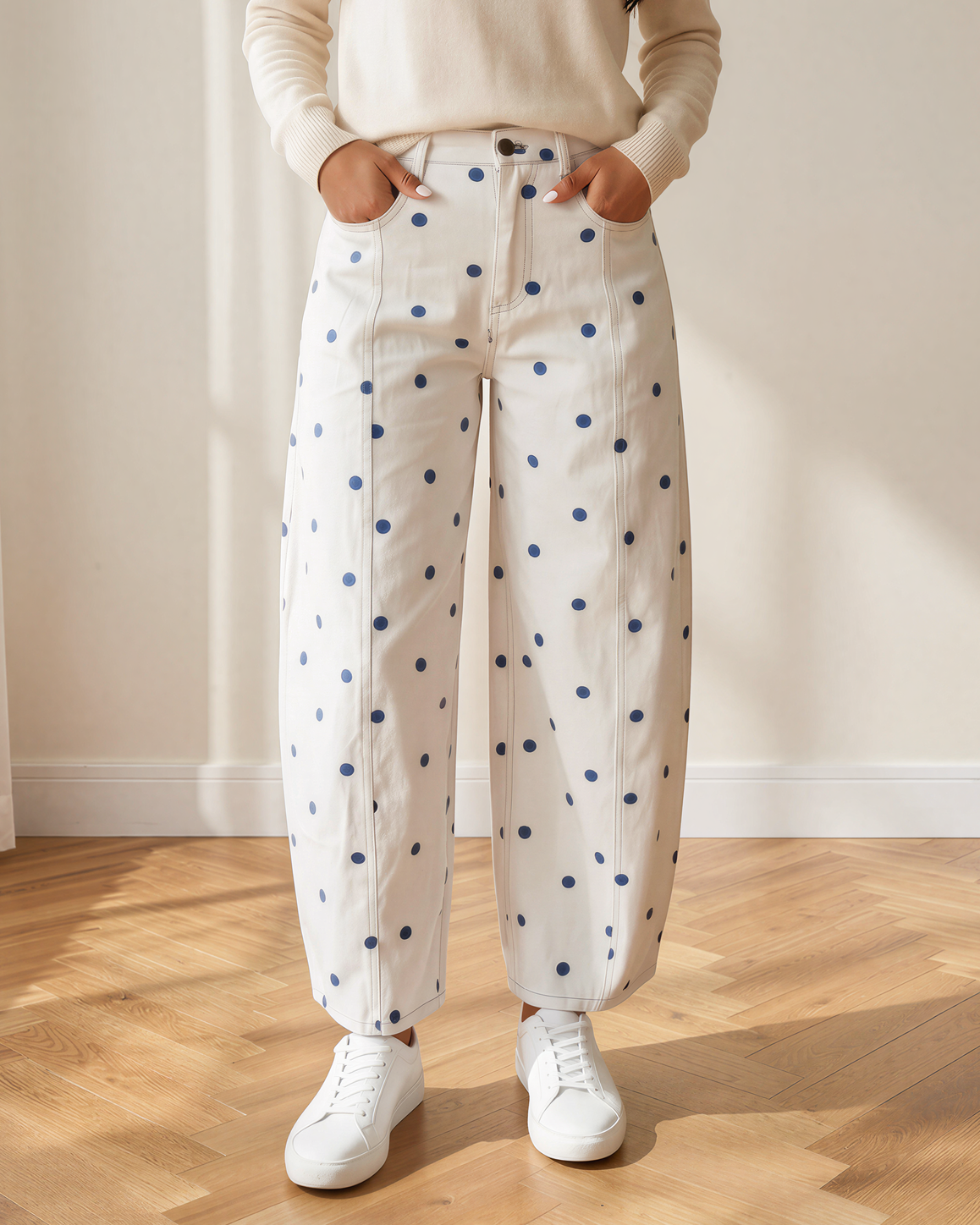 Dallas Polka Dot Print Barrel Jeans in Pink view 11 - Pol Jeans (bottom)