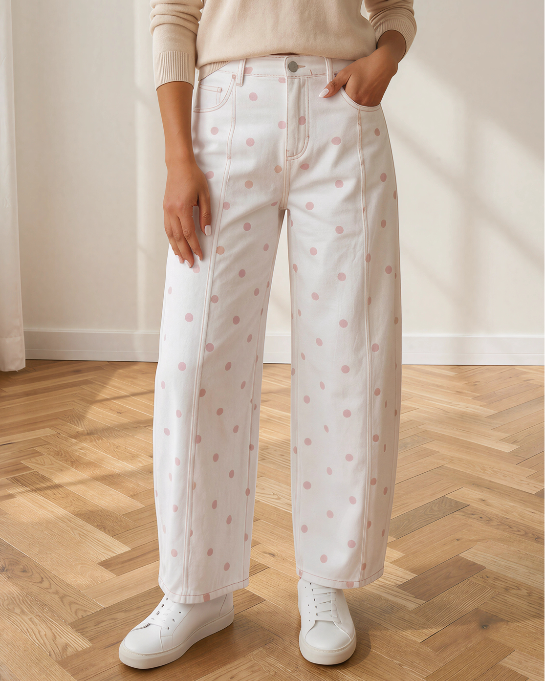 Dallas Polka Dot Print Barrel Jeans in Pink view 8 - Pol Jeans (bottom)