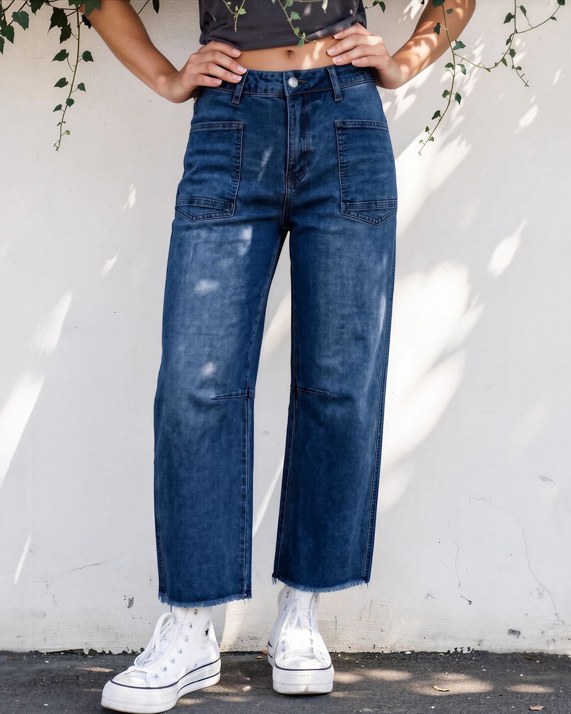 Daphne Frayed Cropped Barrel Jeans in Black view 4 (bottom)