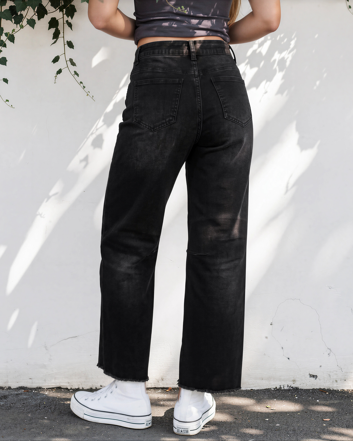 Daphne Frayed Cropped Barrel Jeans in Black view 5 (bottom)