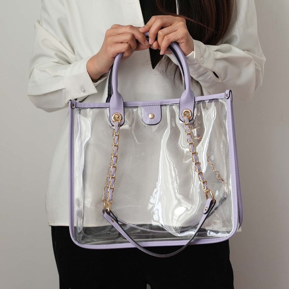 Diva Pvc Tote Bag with Tweed Bucket Bag in Lilac view 3 - Bag Tote