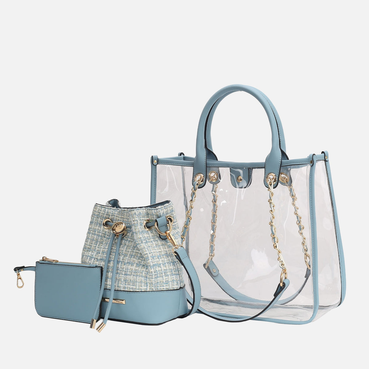 Diva Pvc Tote Bag with Tweed Bucket Bag in Taupe view 7 - Bag Tote