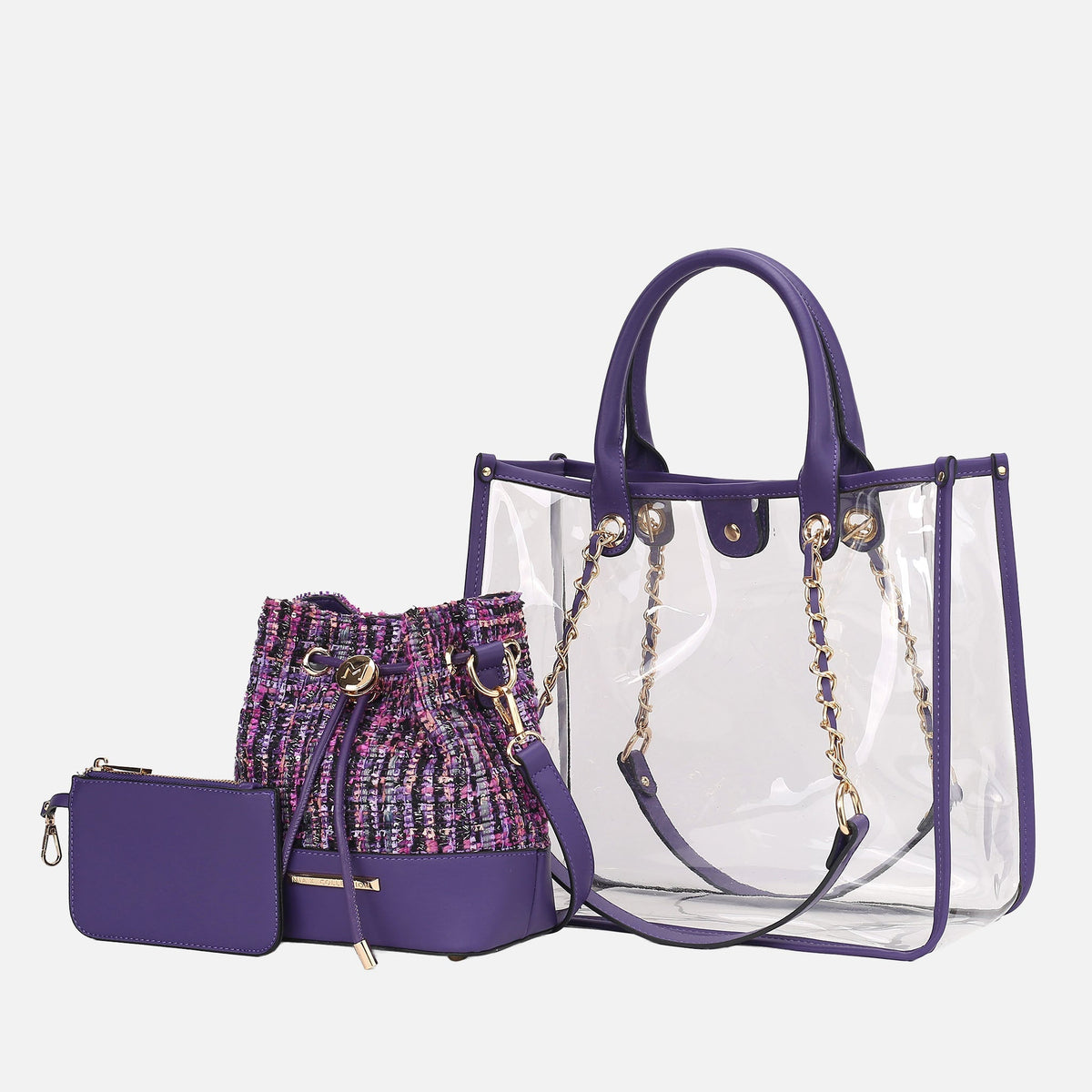 Diva Pvc Tote Bag with Tweed Bucket Bag view 10 - Bag Tote