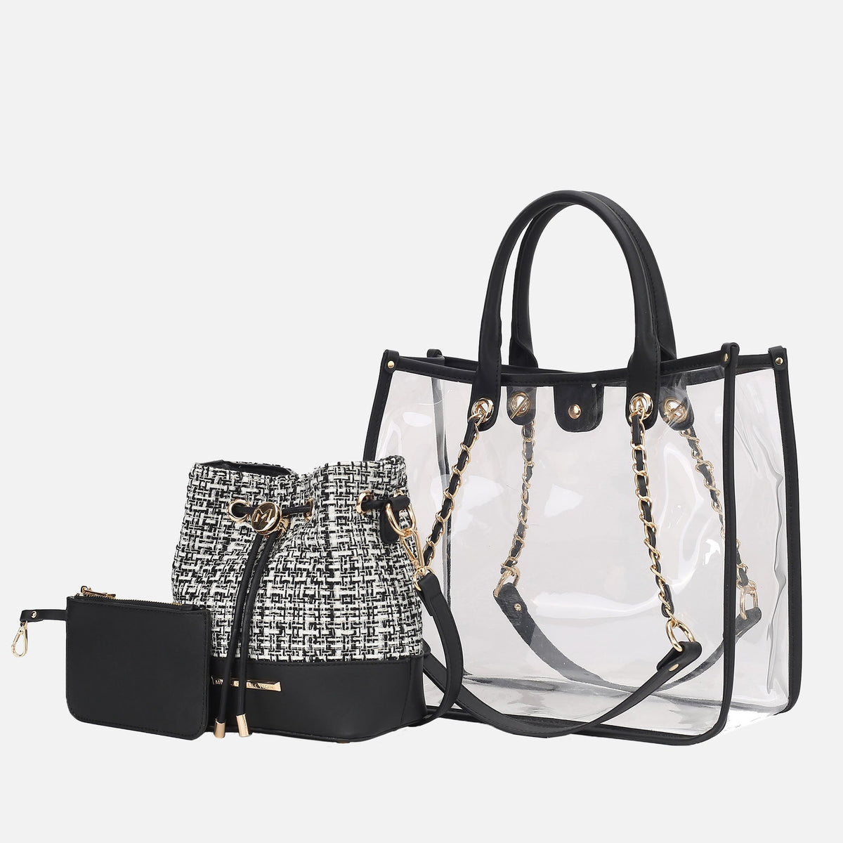 Diva Pvc Tote Bag with Tweed Bucket Bag view 12 - Bag Tote