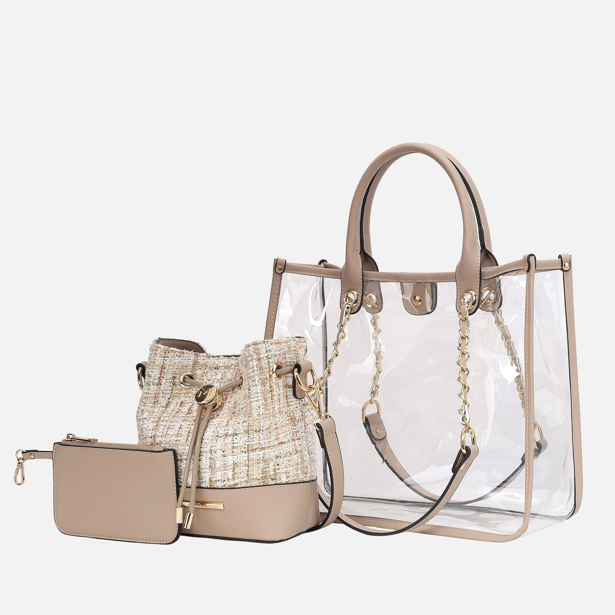 Diva Pvc Tote Bag with Tweed Bucket Bag view 13 - Bag Tote