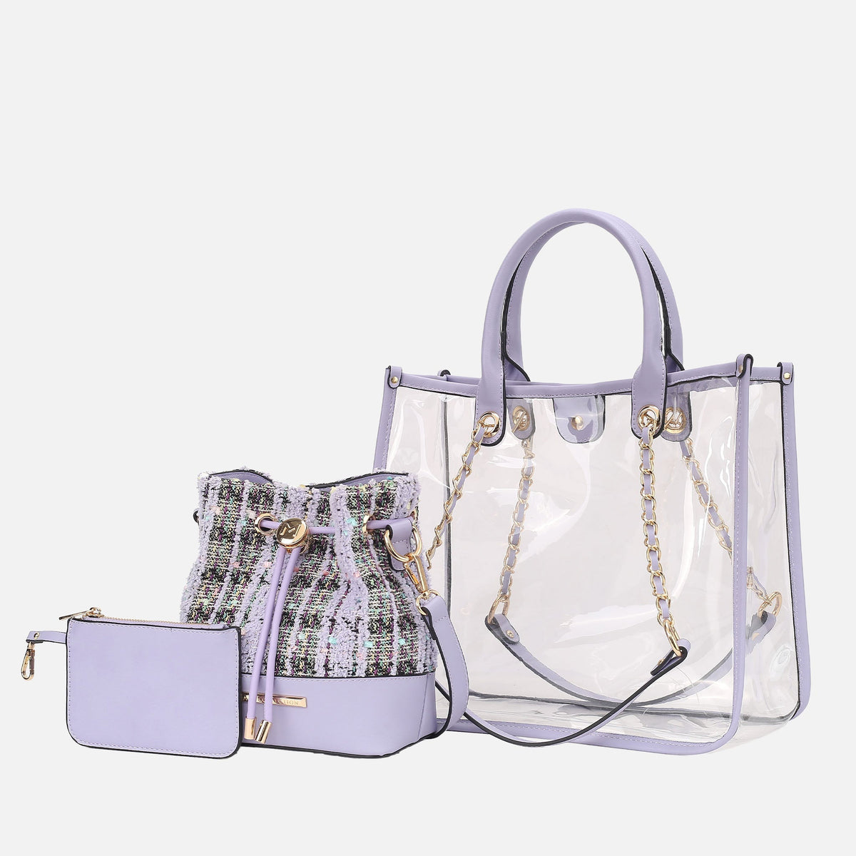 Diva Pvc Tote Bag with Tweed Bucket Bag view 8 - Bag Tote