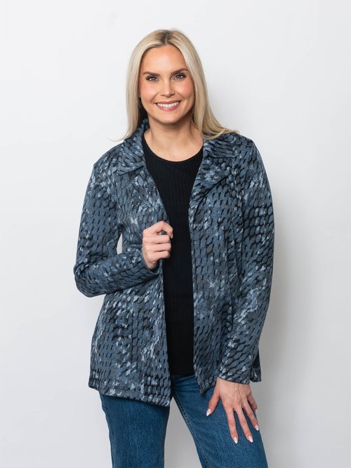 Double Knit Jacquard Open Front Blazer in New York view 2 - Casual Office Outfit - Double Knit Blazer Women (layer)
