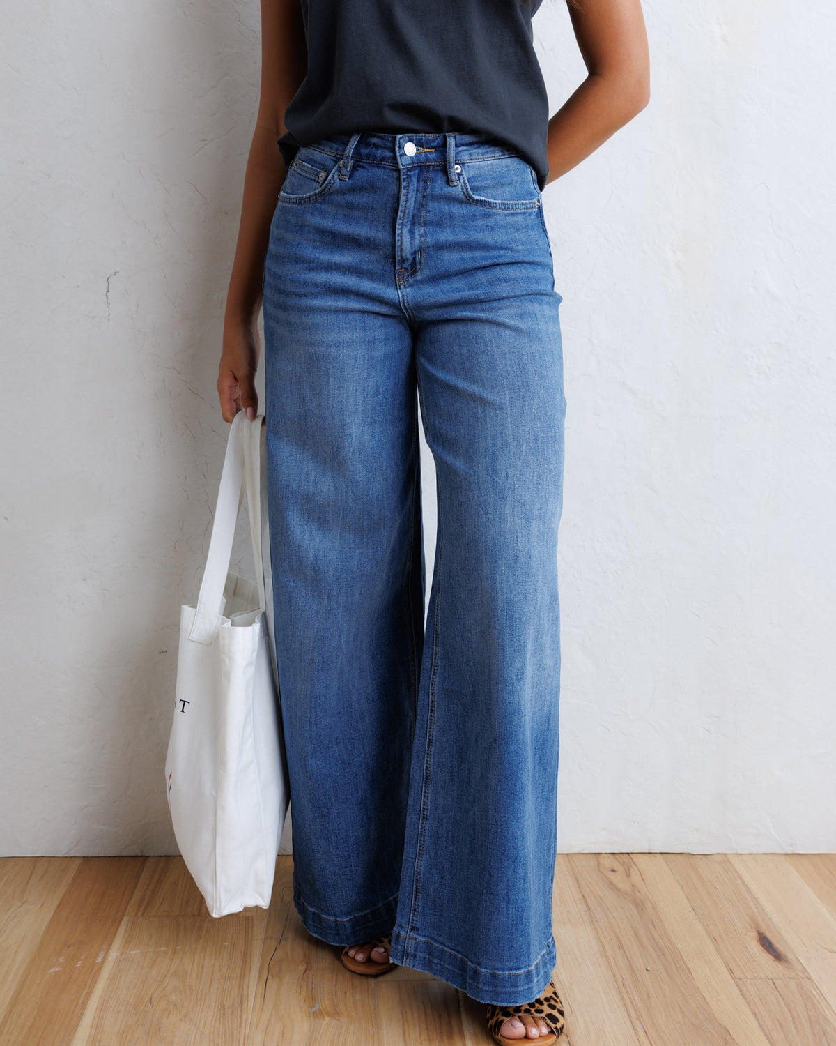 Downeast Super High Wide Leg Slouchy Wash Jeans in 28 view 4 (bottom)